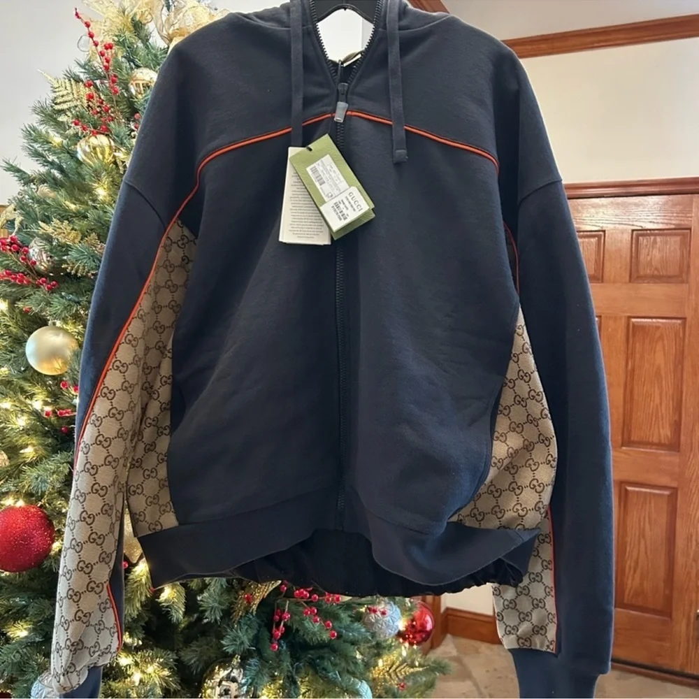 Men’s Gucci, cotton jersey, zip jacket/hoodie signature GG supreme size large